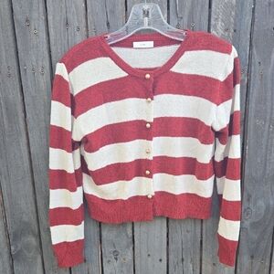 QI JIA Striped Red and Cream Women's Sweater